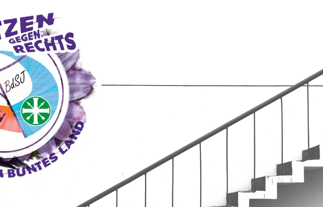 Schützen gegen Rechts-Logo mit einer weißen Treppe